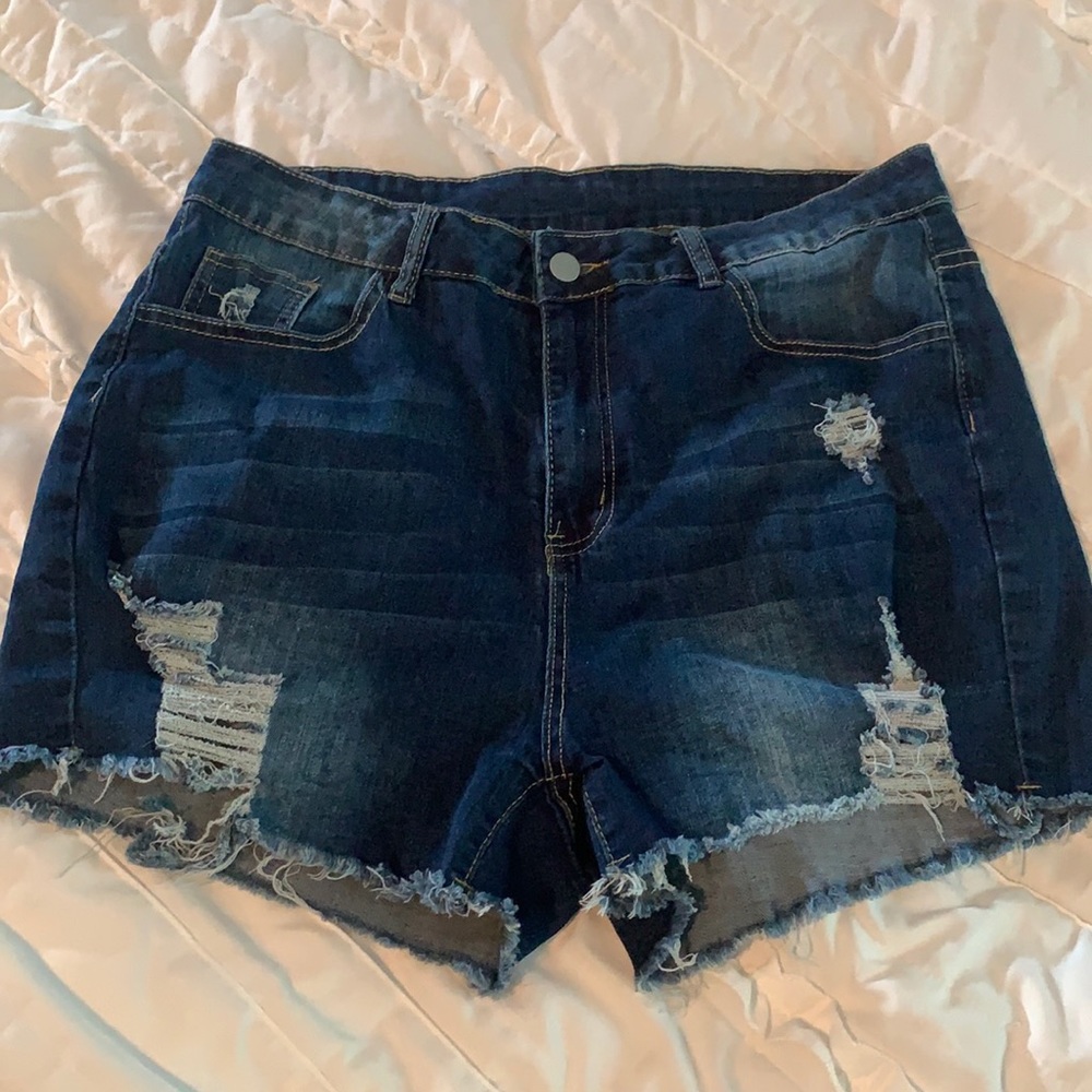 Distressed jean shorts